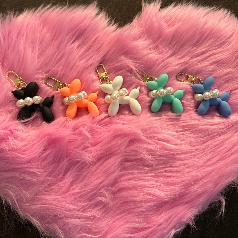 Dog Balloon Keychain with Pearl Necklace